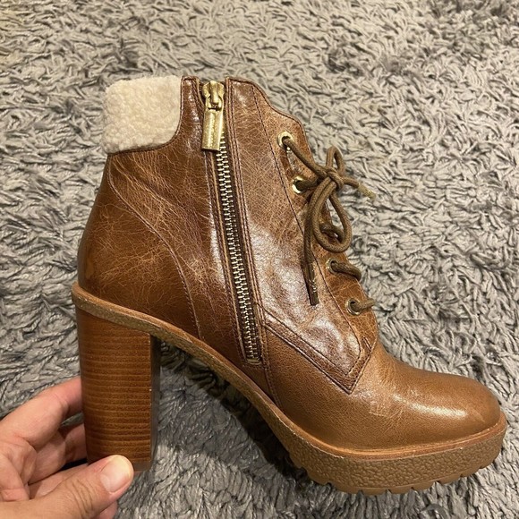 Michael Michael Kors Kim Lace Up Leather Bootie In Dark Caramel Size 7M - Picture 11 of 14